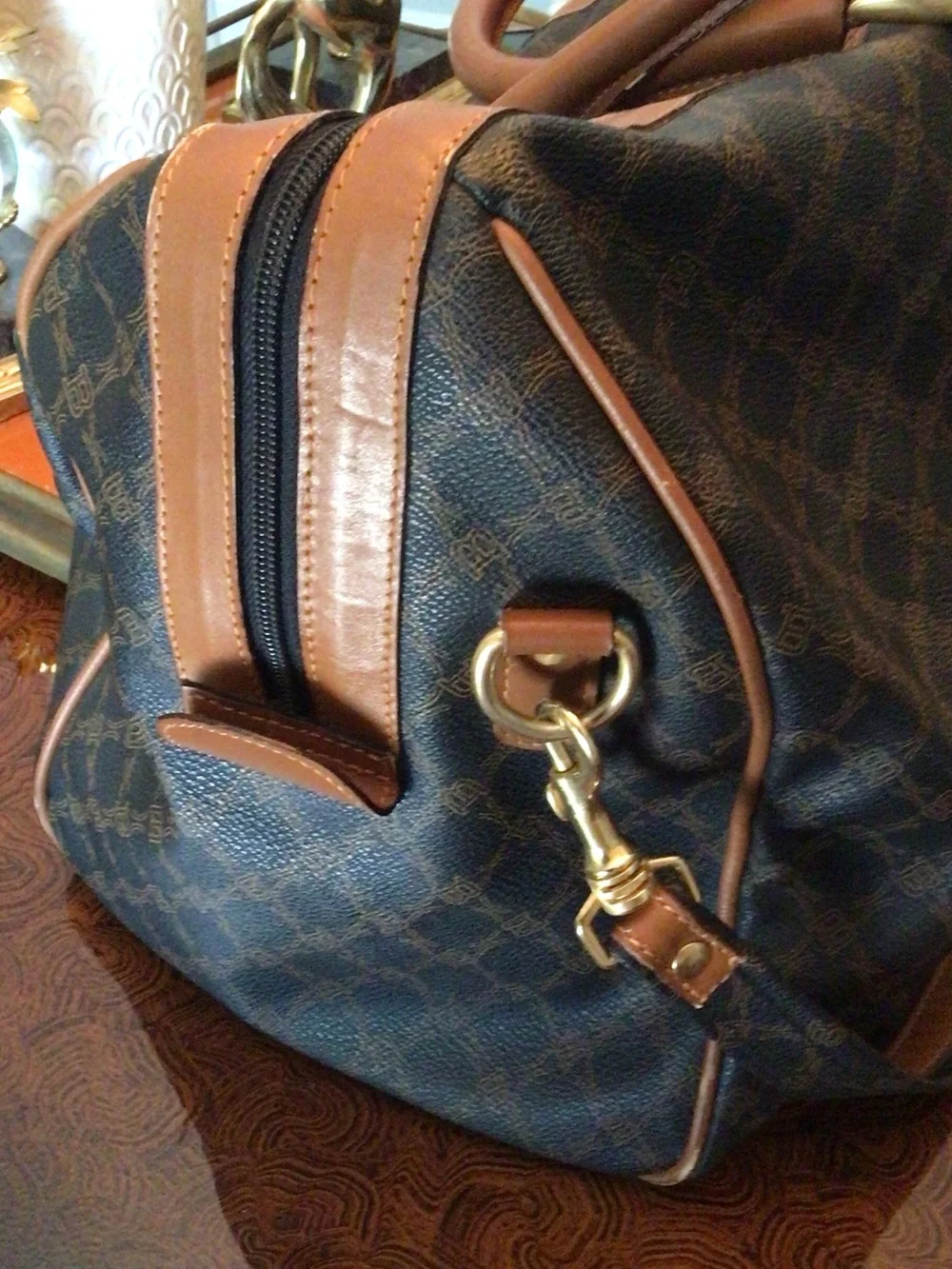 Bally Dark Brown Monogram Leather-Trim Duffel with lock & 2 keys